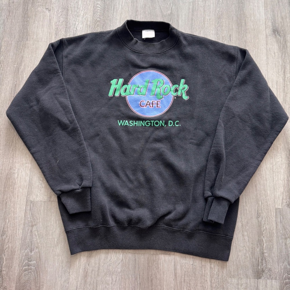 Vintage Hard Rock Cafe Washington DC Sweatshirt Black Mens XL Crewneck Pullover